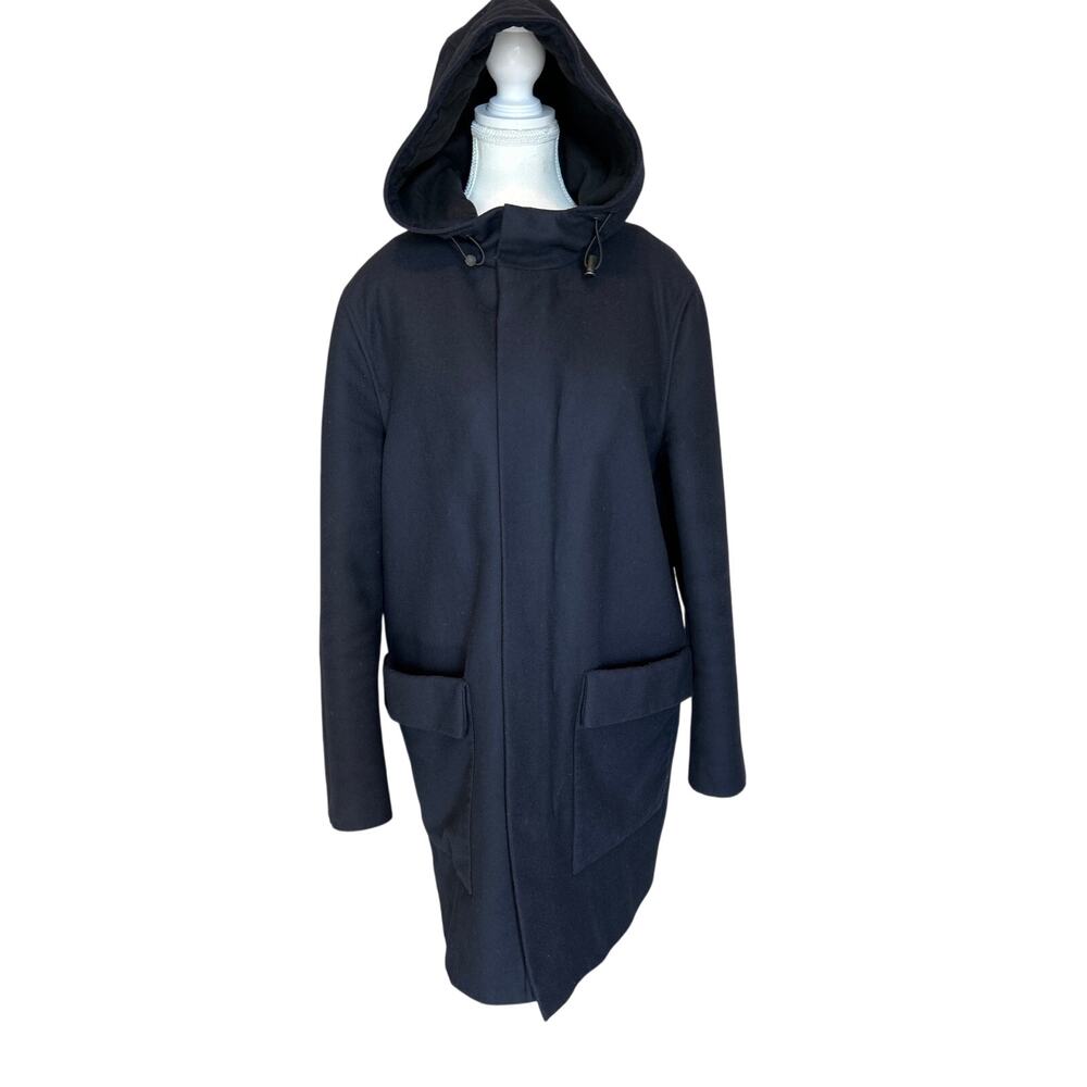 COS | Navy Blue Wool Blend Hooded Parka Coat | 38R